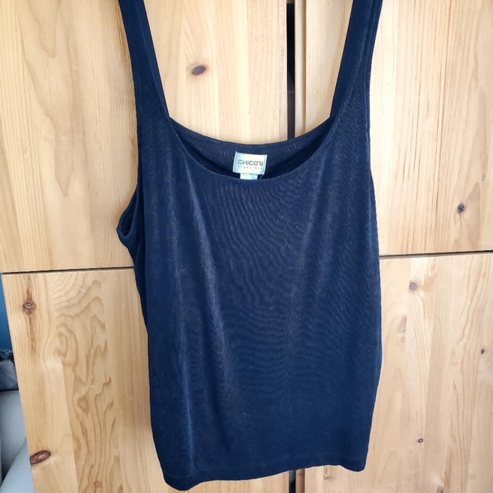 Chico's Travellers Women's Black with Red Stretch Tank Top size XL